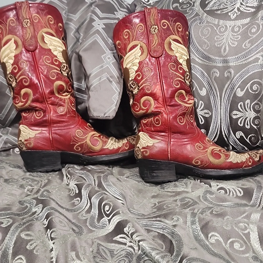 Old Gringo Red Heart With Wings Embroidered Cowboy Or Cowgirl Boots Size 6.5 - Picture 5 of 10